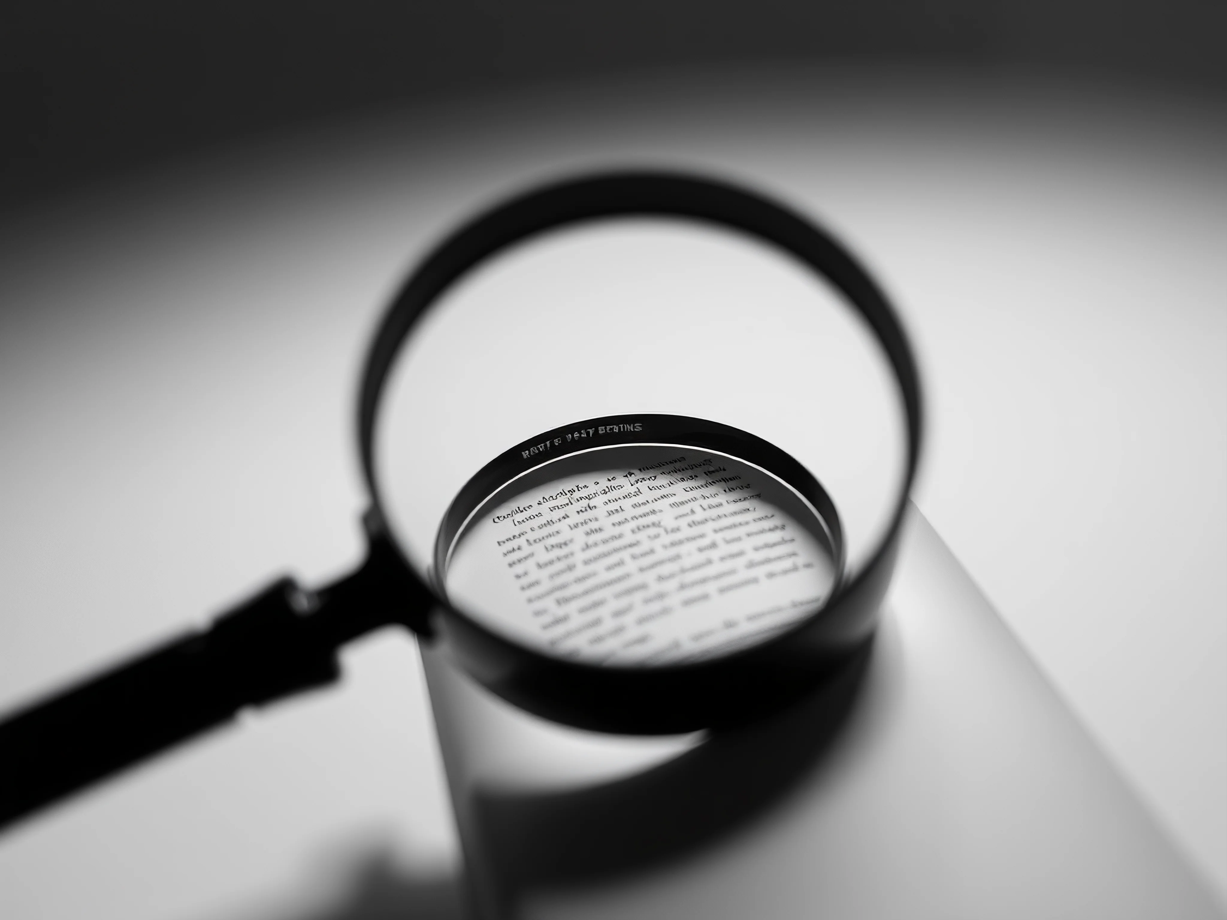 Magnifying glass over a blank script page.